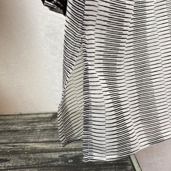 Adrienne Vittadini Black & White Stripe Embellished Sheer Tunic Blouse Top XL - Picture 6 of 8